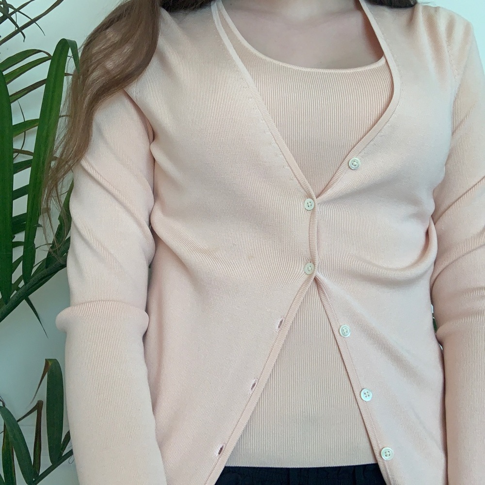 Ann Taylor Pink Silk Camisole & Cardigan Set